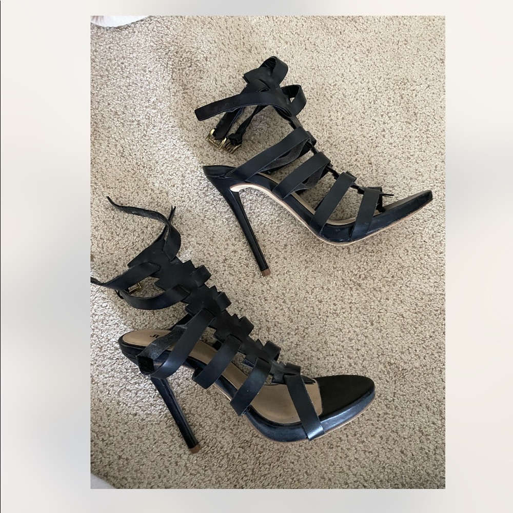 Black ankle strap high heels